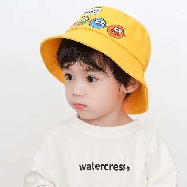 Korean Cute Cartoon Children Bucket Hats Boys Girls Outdoor Sun Hats Kids Caps with Windproof Rope Kids Accessories