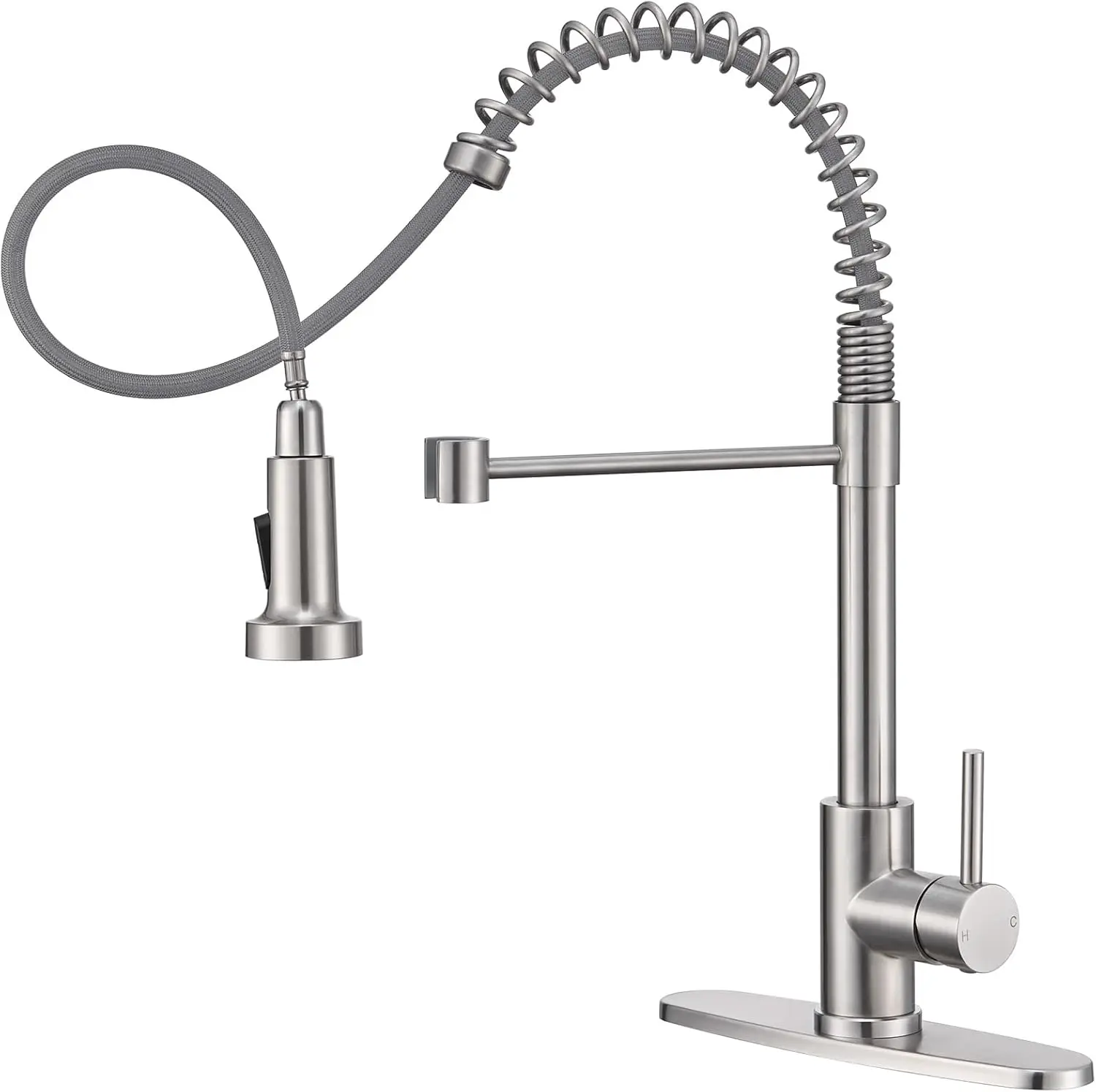 Kitchen Faucet with Pull Down Sprayer Brushed Nickel Stainless Steel Single Handle 1 or 3 Hole Dual Function Spring Utility Sink