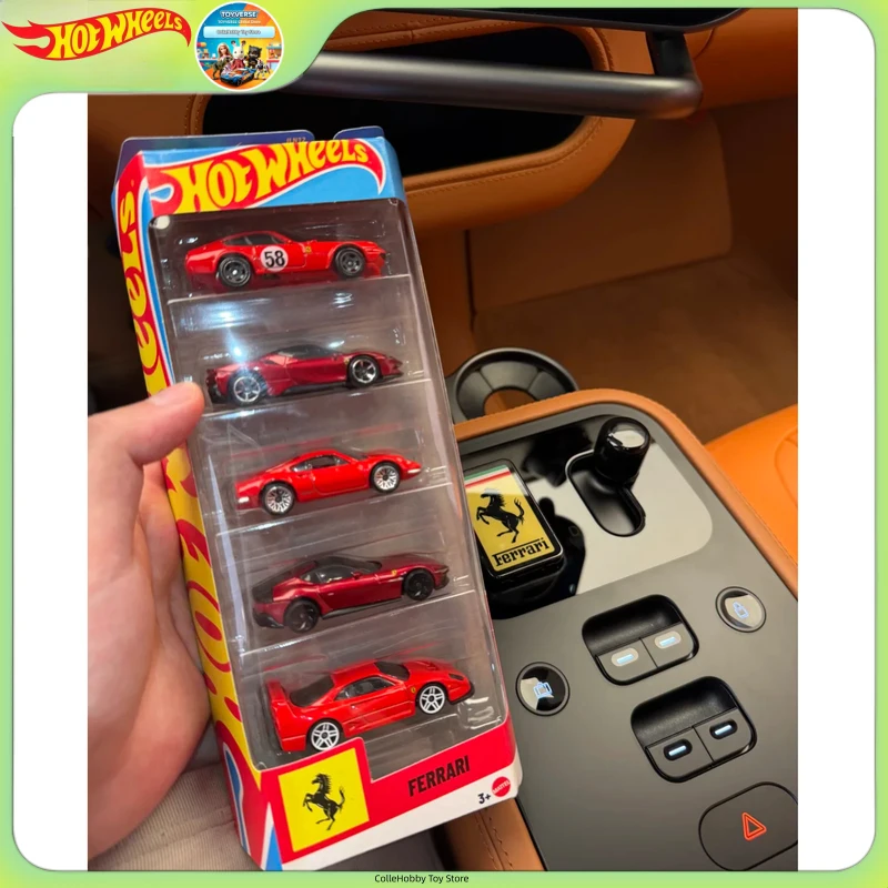 Hot Wheels Diecast Alloy Car Models Metal Base Rubber Tires Gjt68 Ferrari Sports Car 5 Pack For Collection Adult Collectors Gift
