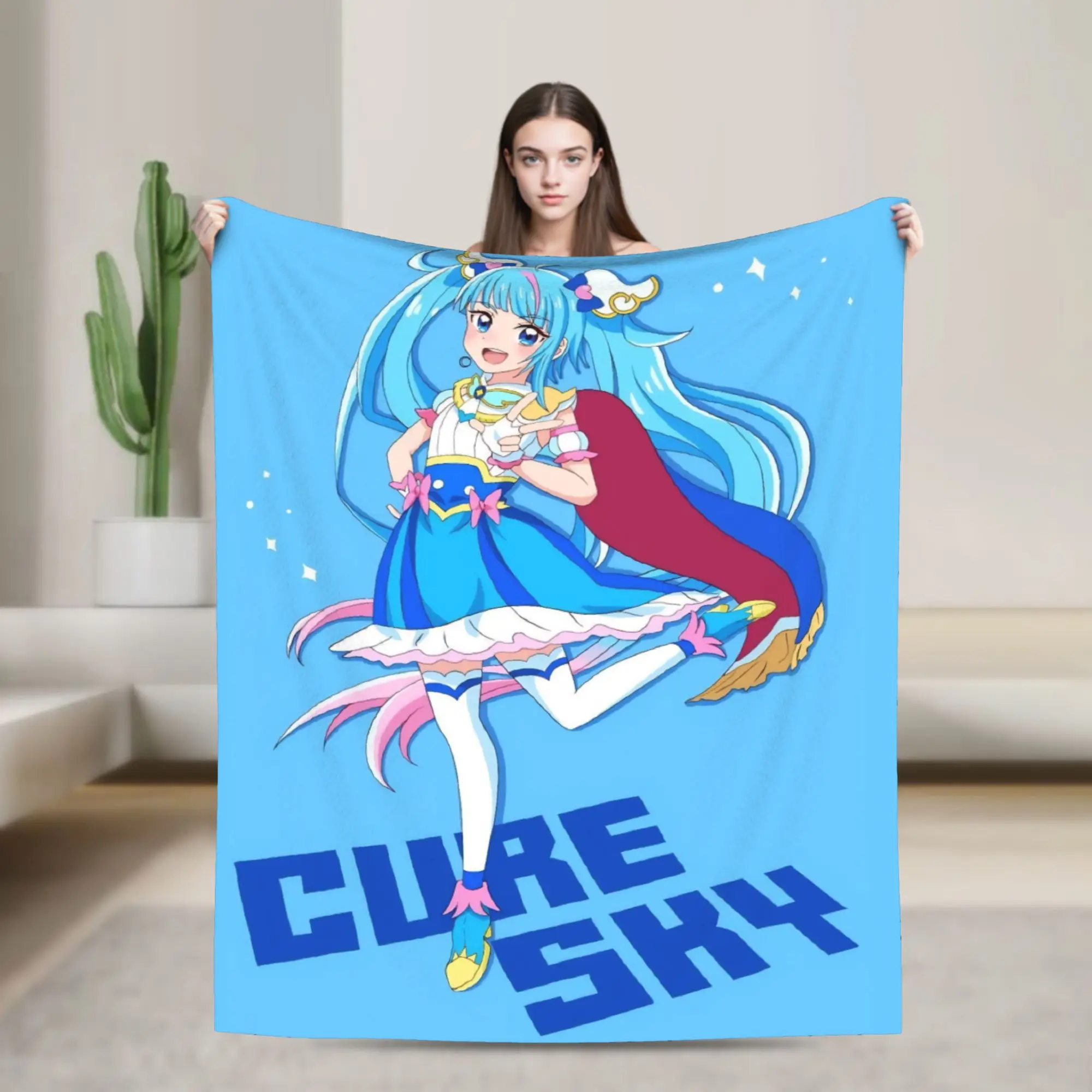 Super Soft Soaring Sky Pretty Cure Throw Blanket Premium Flannel Fleece Lightweight Bed Blanket Fuzzy Plush Bedspread All Season