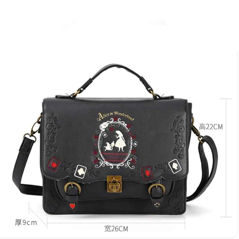 2025 New Alice In Wonderland Shoulder Bag Axes Femme Vintage Student Schoolbag Playing Cards Silhouette Handbag Leather Bag