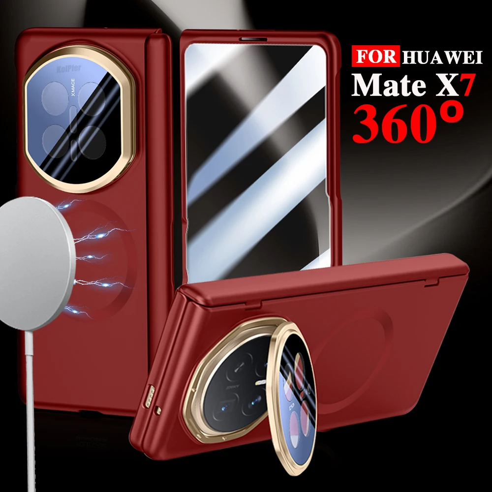 

Luxury Matte Case For Huawei Mate X7 2026 Magnetic Alloy Lens Bracket Holder Anti-fingerprint Hard Back Cover Capa