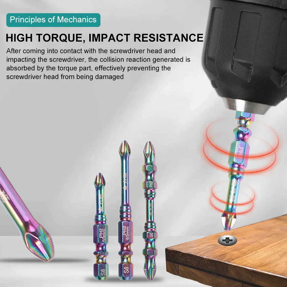 

6/8PCS S6 Colorful Titanium Magnetic Batch Head Non-slip Precision Cross Screwdriver Bits Hexagonal High Hardness