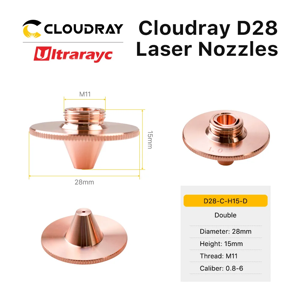 Ultrarayc Sợi Cắt Laser Vòi Phun Conusmables Phồng Loại Đôi Chrome Lớp D28 H15 M11 Cỡ Nòng 0.8-4.0Mm Cho precitec Đầu