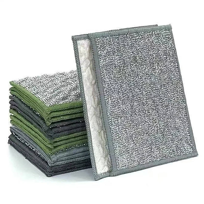 5Pcs New generation kitchen cleaning cloth Double-sided silver silk cotton thread cleaning cloth Dishcloth Cleaning pad