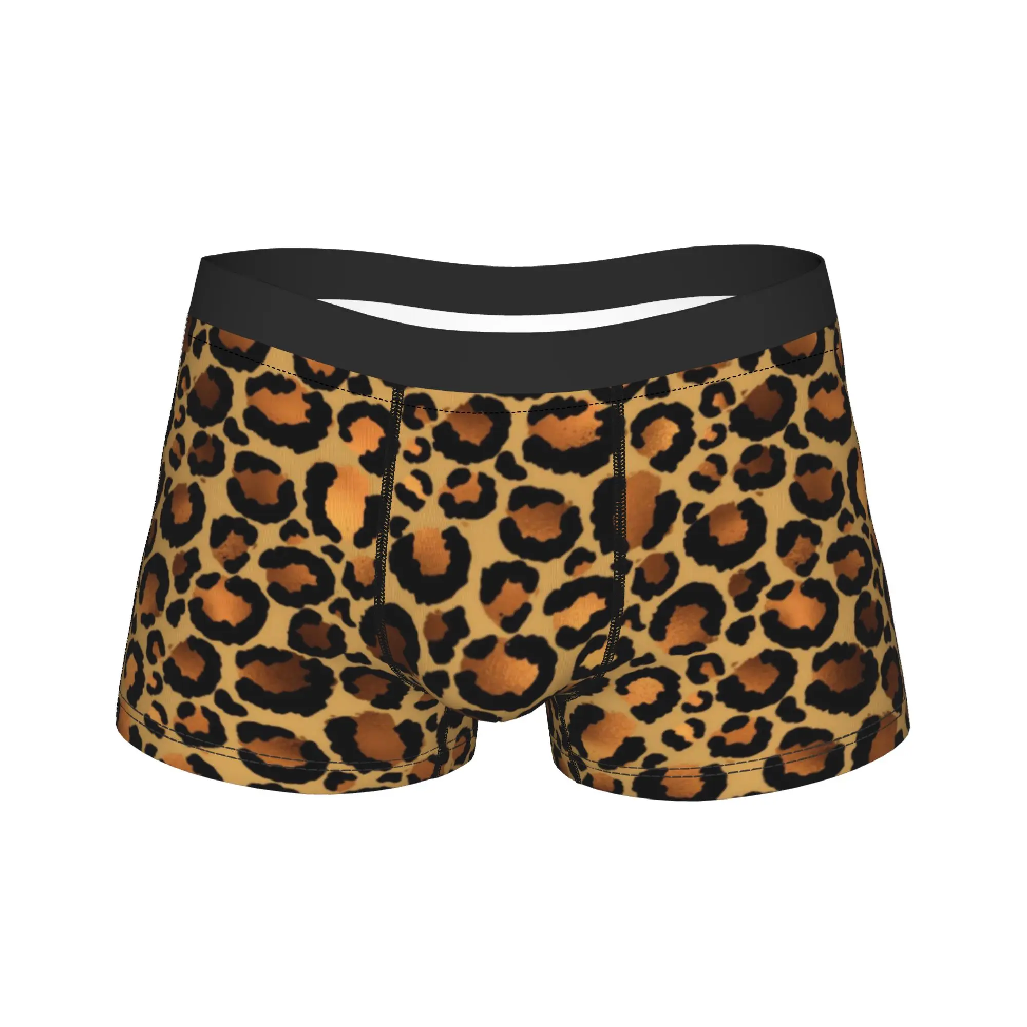 

Elegant Brown Leopard Spots Wild Animal Boxer Brief Underwear Man Comfortable Boxershorts Custom DIY Large Size Underpants