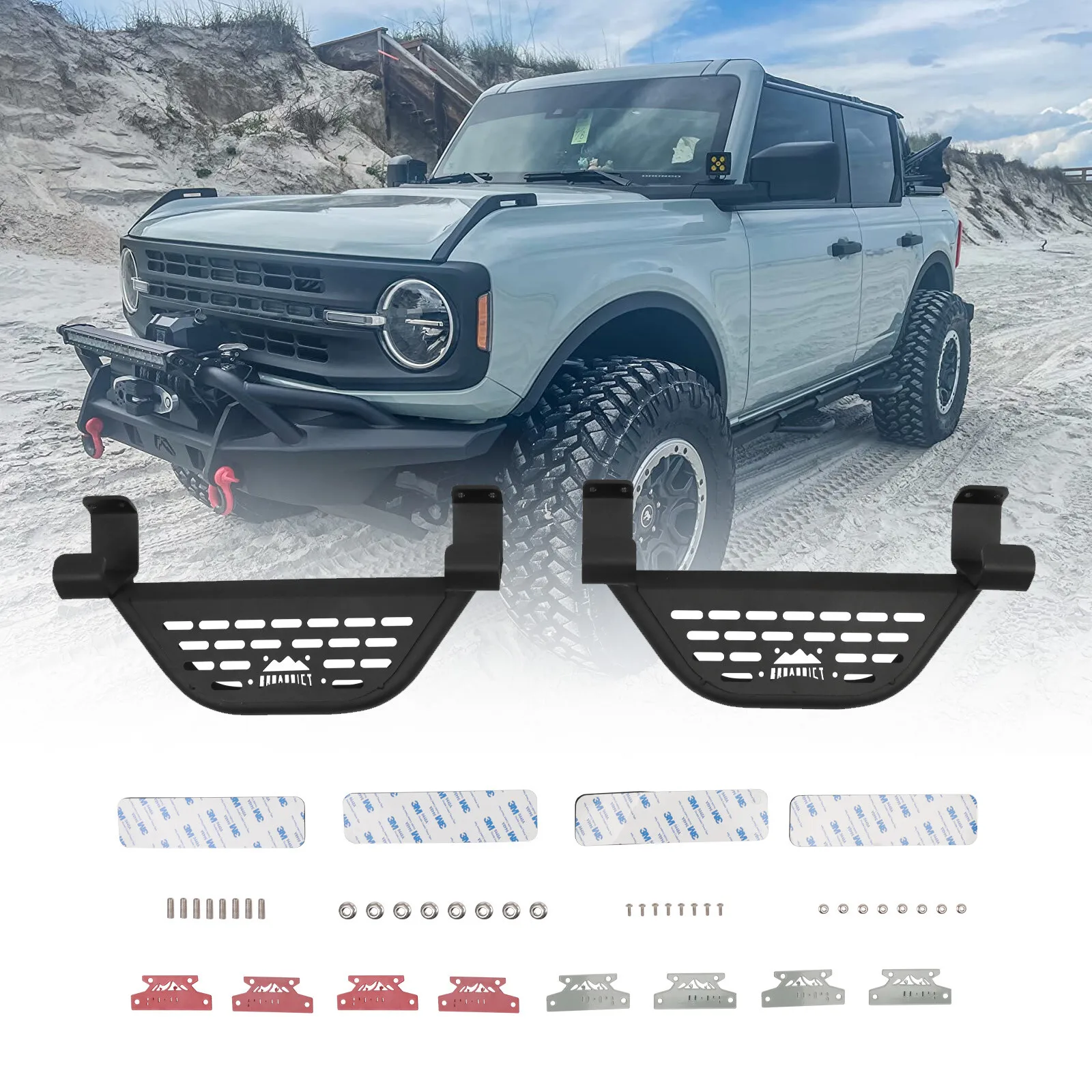 

2PCS EZ-Steps For 2021-2024 Ford Bronco 2-Door, Add on OEM Rock Rail BLACK NEW