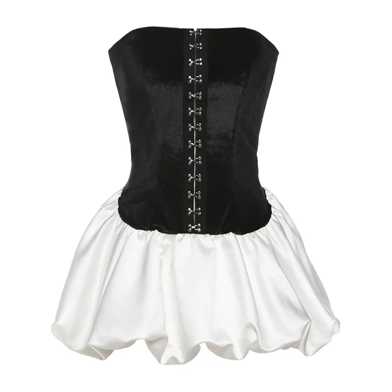 Patchwork เซ็กซี่ชุดมินิผู้หญิงเดี่ยว Breasted Corset ฤดูร้อน Backless วันเกิดพรรคชุด High Street แฟชั่น Robe