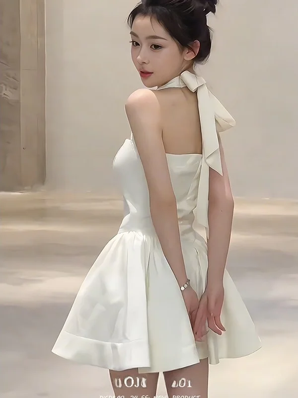 elegant-ballet-style-off-shoulder-gown-women's-spring-summer-new-knot-design-inner-a-line-fluffy-skirt-dress-commute-pure-color