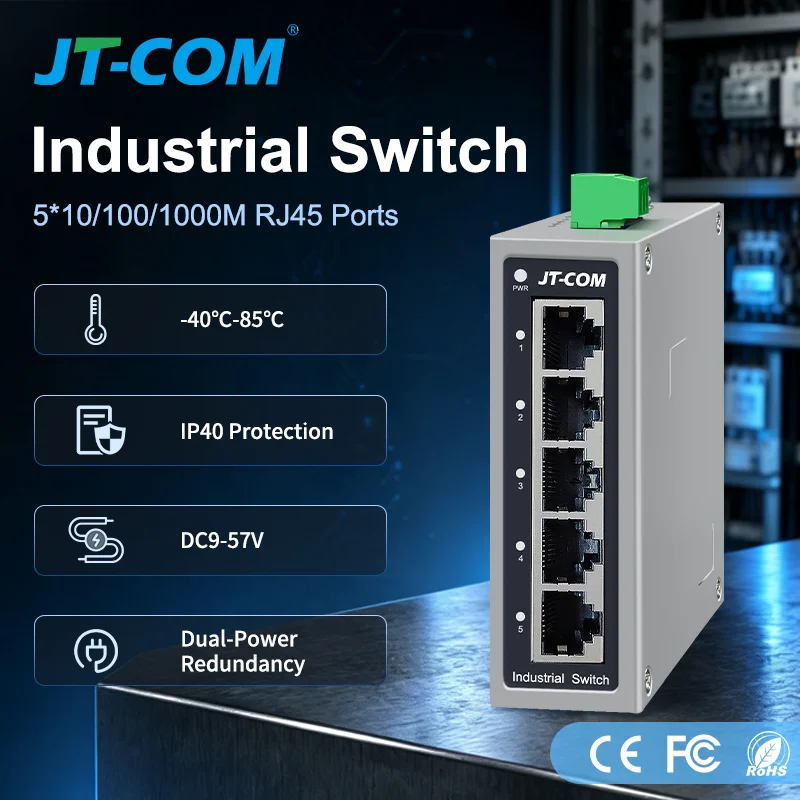 5 RJ45 Ports 1.25G Industrial Ethernet Switch 1000BASE-T Network Switch Plug and Play Hub Internet Splitter Fanless