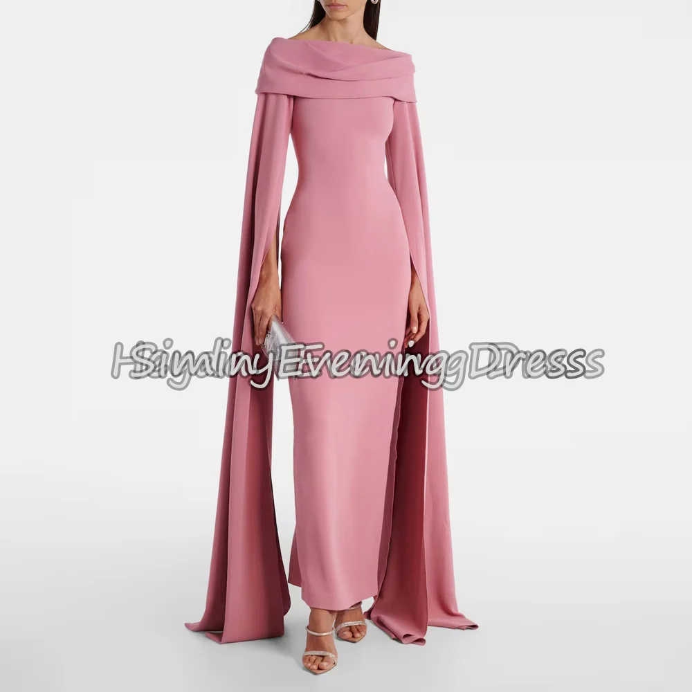

Simin Crepe Straight Ankle Length Off-the-shoulder Neckline Pleats Simple Saudi Long Sleeve Evening Party Dresses For Women 2025