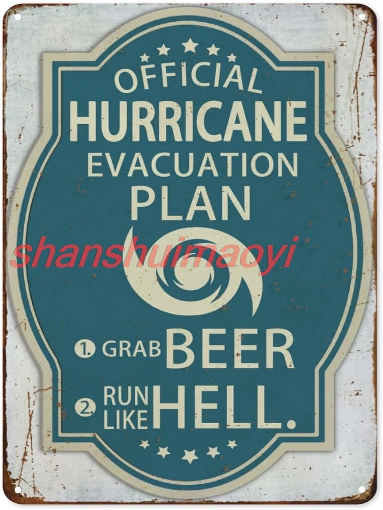 Official Hurricane Evacuation Plan Metal Tin Sign Beer Signs Vintage Bar Metal Sign Funny Cool Decor Poster for Bar Home Co ALL