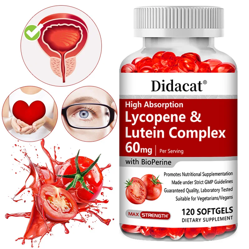 Lycopene & Lutein Complex 60mg, 120 Veggie Capsules (Non-GMO, Vegetarian) Supports Prostate Health, Immune, Heart, Vision