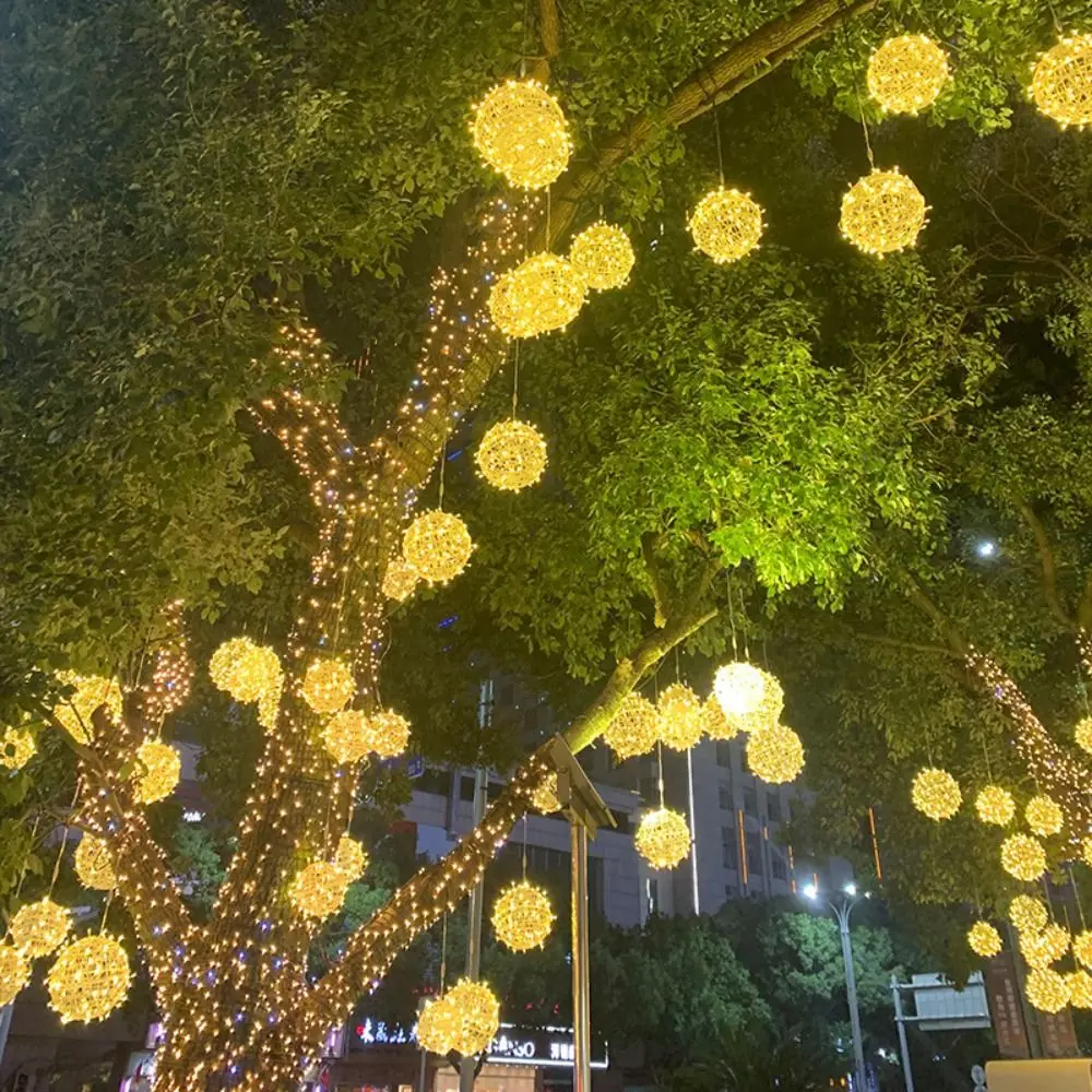 Bola de rattan piscante, corda de luz de fada, à prova d'água, led, iluminação de árvore de paisagem, dia20/30/40cm, 220v, guirlanda de luz suspensa de árvore