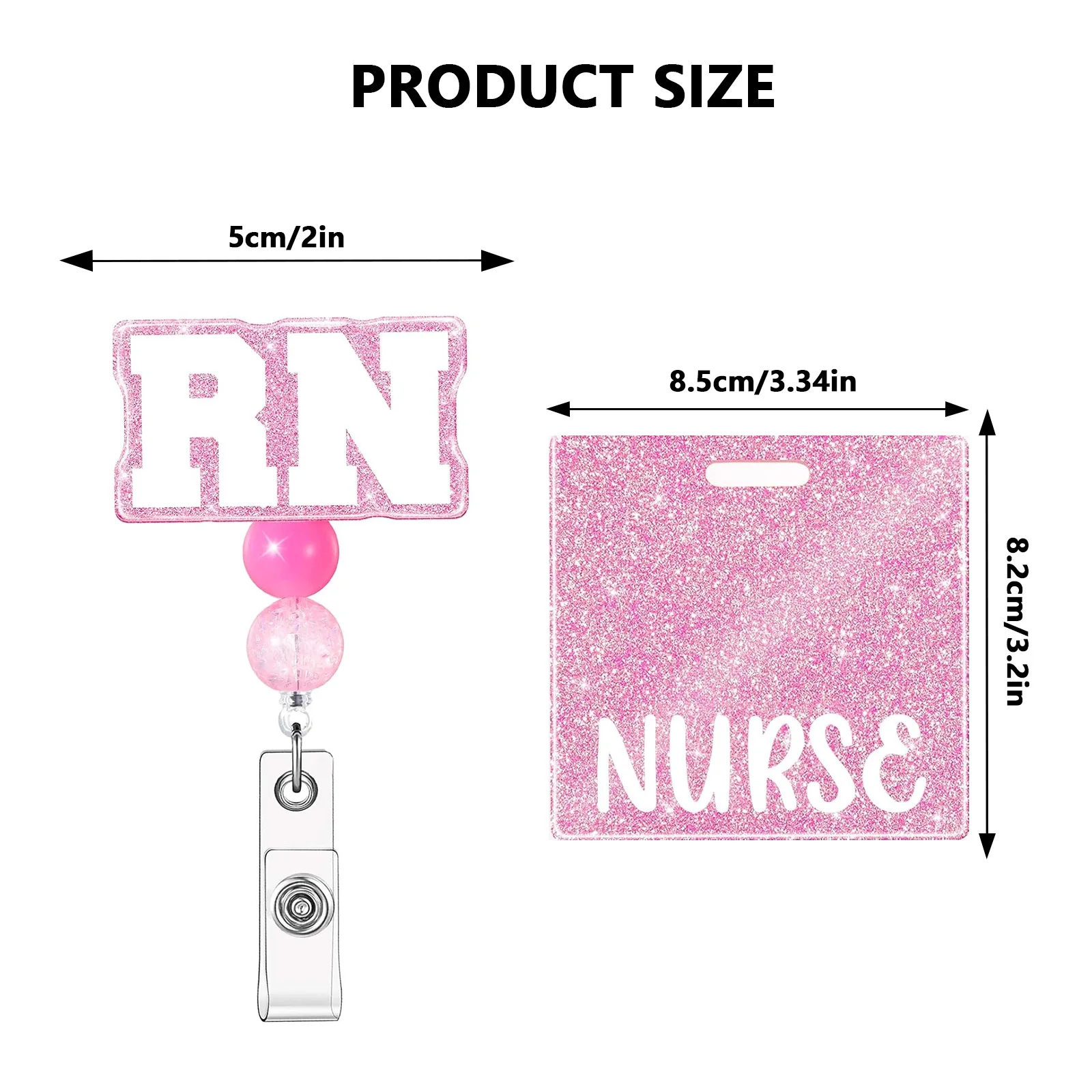 New Arrival 1 Piece Pink Glitter Retractable Nurse Badge Reel with Beads RN CNA BSN Medical Assistant Name Tag ID Card Holder
