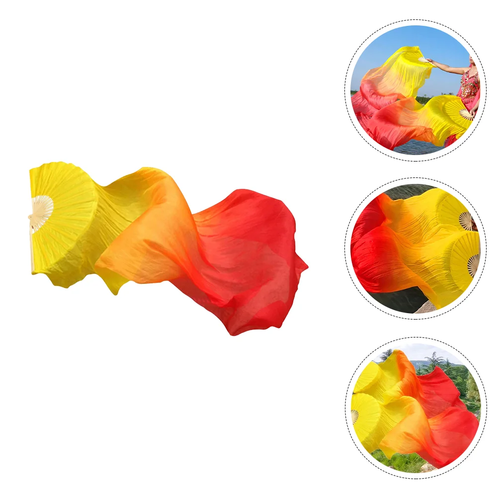 

Imitation Silk Dance Fan Colorful for Morning Practice The Banner Square Bamboo Foldable Long Decorative