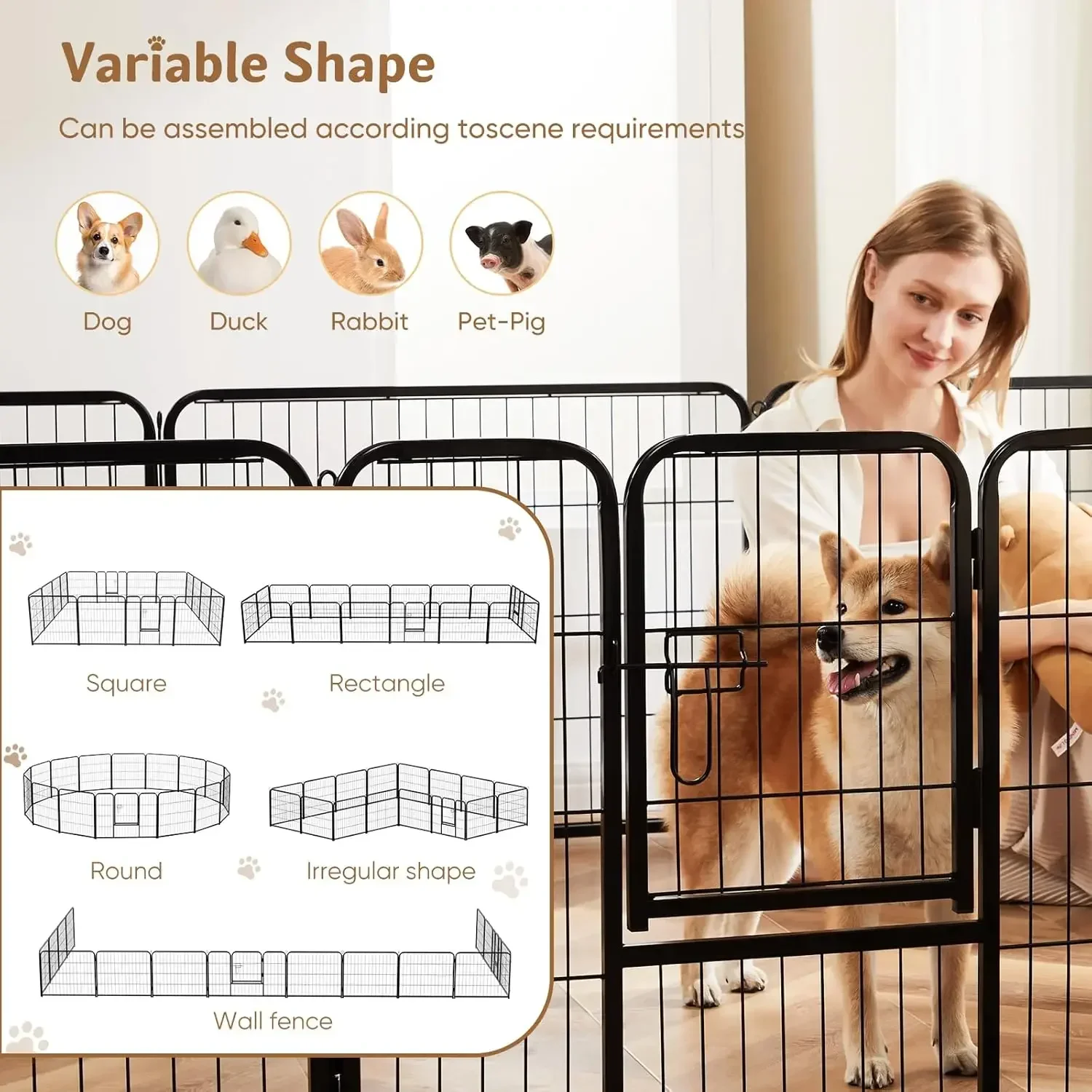 Parc intérieur pour animaux de compagnie avec porte, clôture pour chien, stylo d'exercice en métal recommandé, petit chiot, moyen, grand, 16 panneaux, 24 po