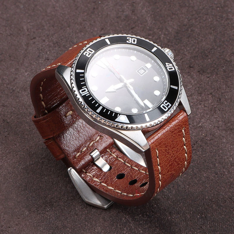 Correa de reloj de cuero de primera calidad, 20mm, 22mm, 24mm, patrón de lichi Panerai PAM, accesorios de correa de reloj de piel de vaca de repuesto