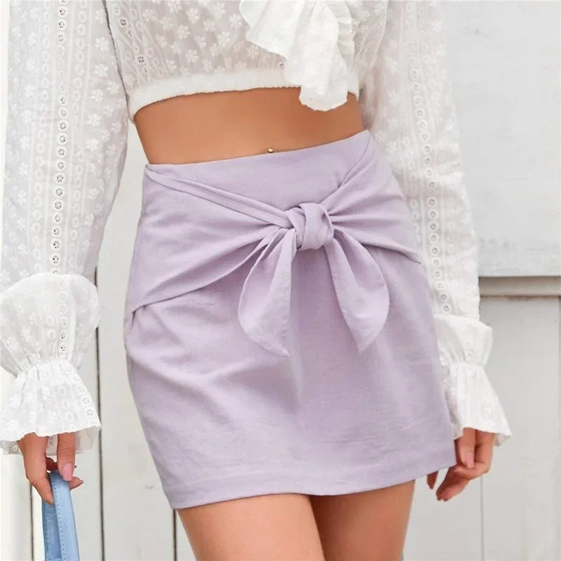 Candy Color Wild College Style Short Skirt Summer Style Strap Bow High Waist Slimming Mini Skirt Fresh and Sweet A-line Skirt