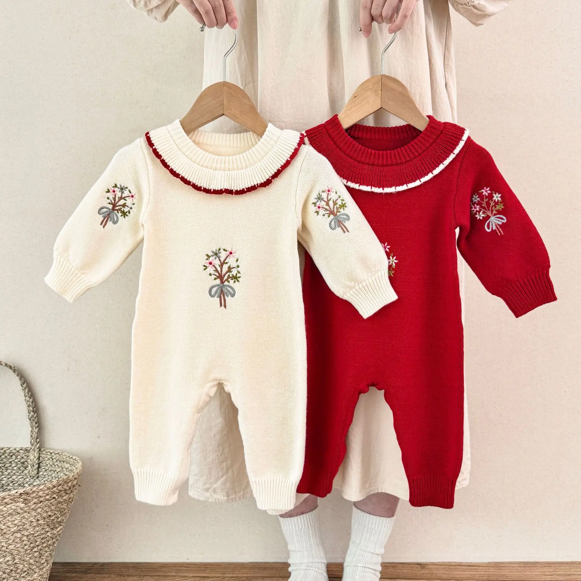 0-24M Newborn Kid Baby Flower Sweater Romper Boy Girl Winter Thick Clothes Long Sleeve Warm Knit Jumpsuit Knitwear