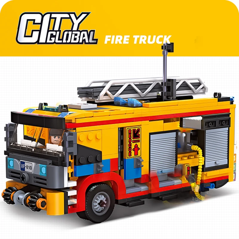 City Series Children's Fire Rescue Team Car Drone Building Assembly Small Particle Building Blocks Boy Toy Model