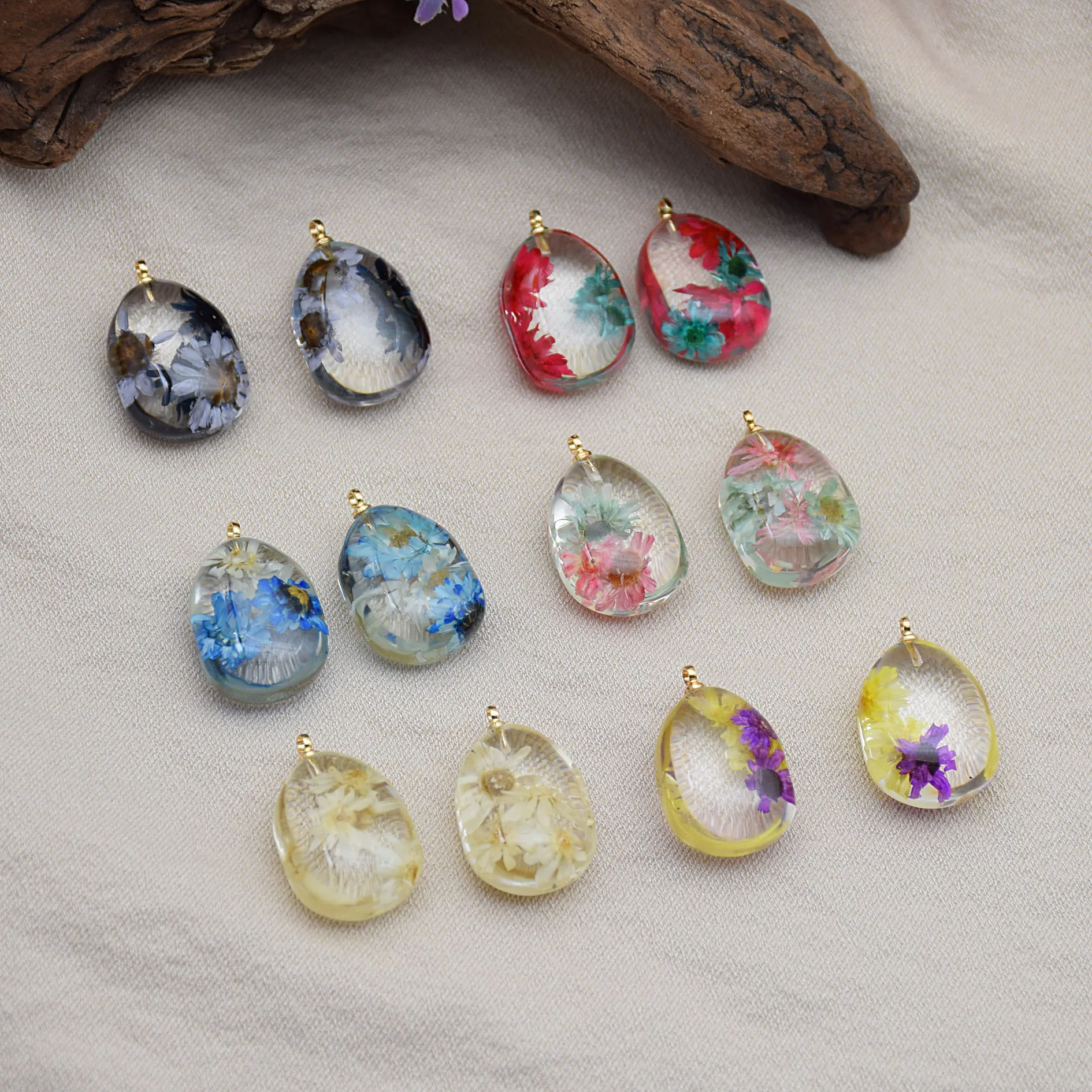 6Pcs Fuguang Resin Korean Japanese Style Dried Flower Epoxy Small Pendant Earrings Necklace Pendant Accessories