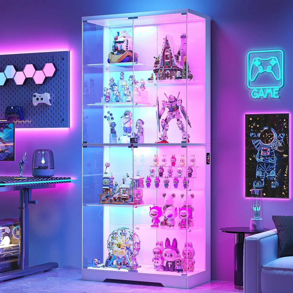 10-Tier Glass Display Cabinet with RGB Light and Motion Sensor,Black