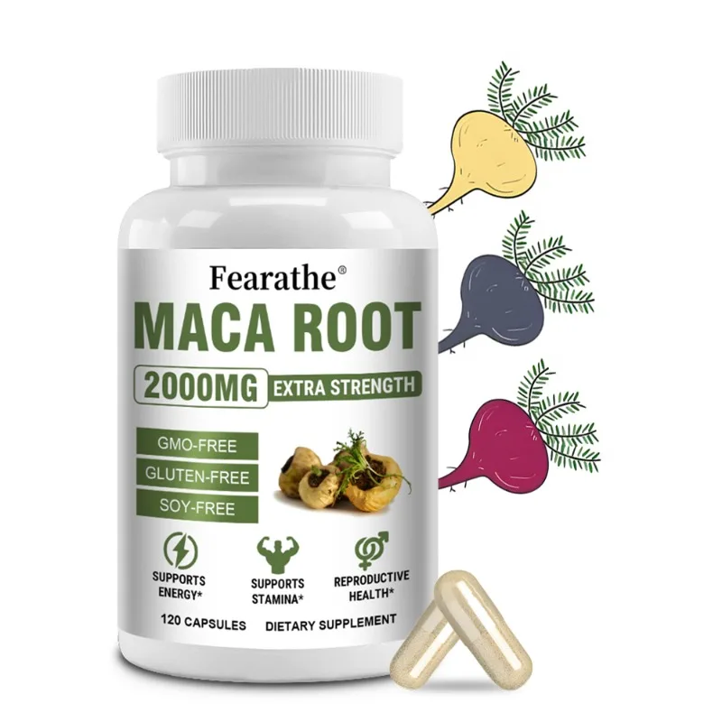 Maca Root 2000 mg, Red, Yellow, and Black Maca Supplement, Supports Muscle Mass, Endurance, and Performance, 120 Capsules