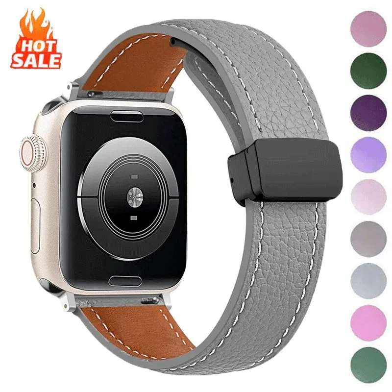 Echtes Schnallenarmband, faltbar, schmales Lederarmband für Apple Watch 41 mm, 44 mm, 45 mm, 46 mm, 49 mm, iWatch-Serie 11 10 9 8 7 6 5 Ultra