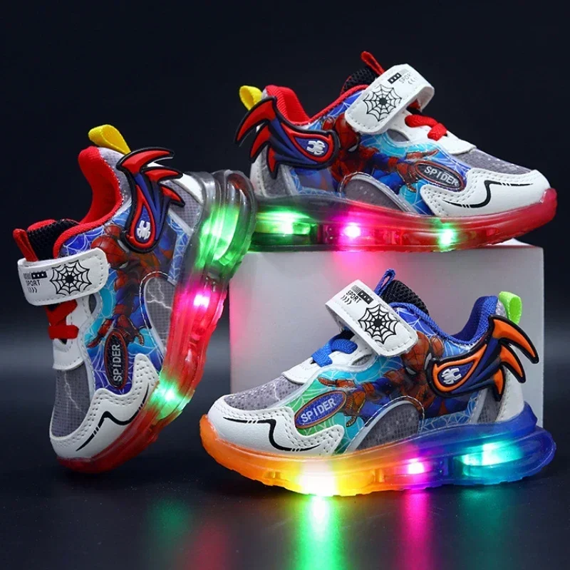 

Disney Children's Led Light Shoes Fashion Cartoon Spiderman Boys Sneakers Girls Casual Shoes Breathable Kids Sport Shoes