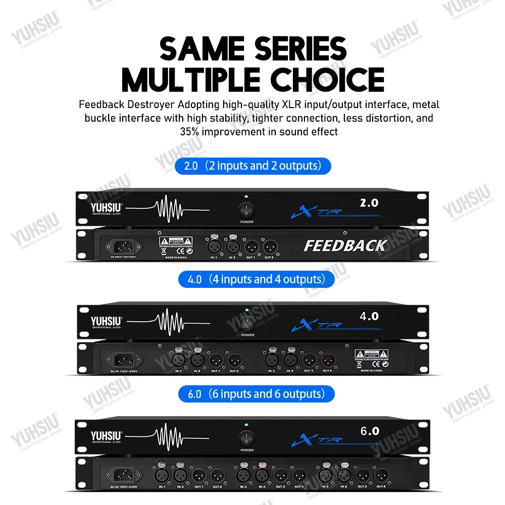 مدمرة ردود الفعل الاحترافية 6 في 6 خارج الأداء مرحلة المؤتمر التلقائي مكافحة عواء KTV ميكروفون تردد شيفتر
