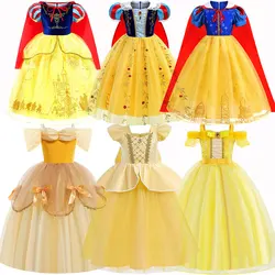 Yellow Princess Dress for Girls Snow White Belle Cosplay Halloween Carnival Costume Party Child Birthday Gowns Tutu Dress