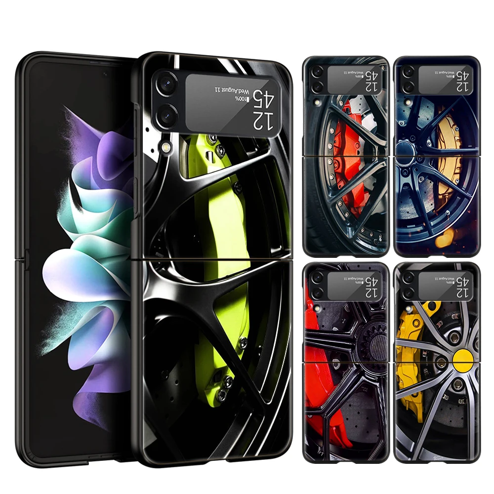 Sports Car Wheel Tire Speed Phone Cover For Samsung Galaxy Z Flip 4 Case Black For Samsung Z Flip3 Hard PC Luxury Foldable Shell