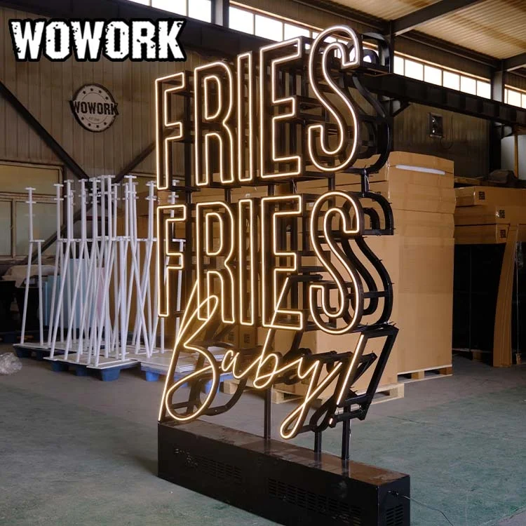 WOWORK metal Vintage Barbecue Shop Frame Neon Light Knife Fork Shapes Customizable Shop Mall Restaurant Decorative Background