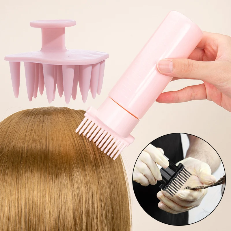 2pcs Root Comb Applicator Bottle Set 180ml Root Comb Hair Oil Bottles With Scalp Massager Reusable Scalp Massager Shampoo Brush