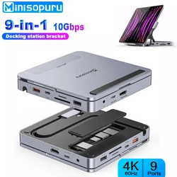 Minisopuru iPad Docking Station Foldable Tablet Stand Support M.2 NVMe SSD 4K HDMI 100W PD USB 10Gbps USB C Hub for iPad MacBook