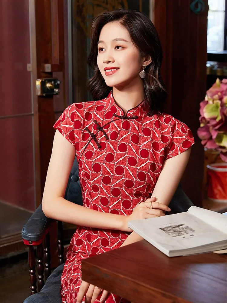 

Женское ретро-платье Ele Dorabana Mom Dr, летнее, новое, повседневное, улучшенное, длинное ципао с цветочным узором, короткий рукав