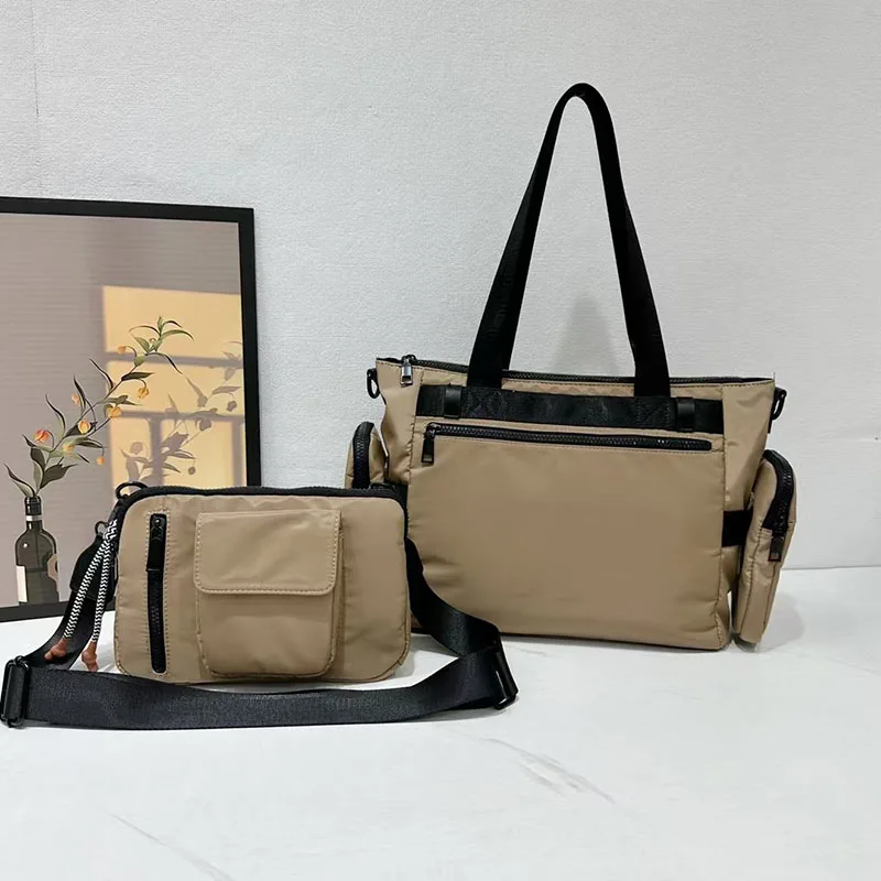 

Casual Waterpoof Nylon Women Shoulder Bags Big Crossbody Bag with Detachable Purses Fashion Panelled Large Capacity Tote Bag