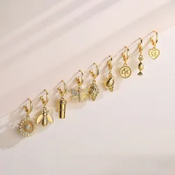 HECHENG,9 Styles Small Pendant Earrings 18K Gold Plated Material Insect Plant Conch Sweet and Cute Women's Jewelry Party Gifts