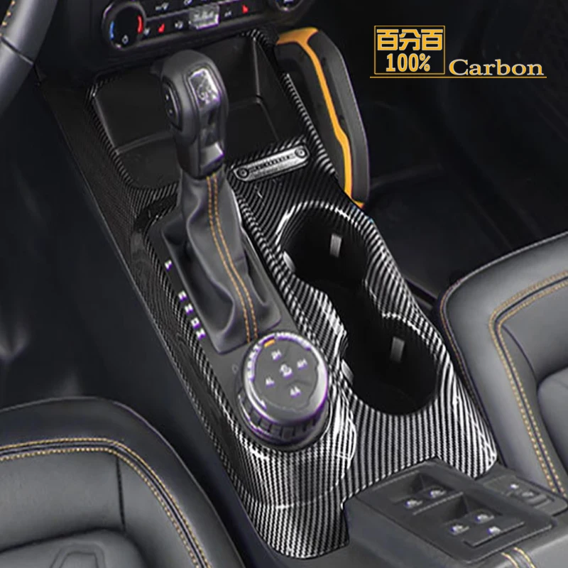 

Real Carbon Fiber Car Gear Shift Cup Holder Panel Decoration Cover Trim for Ford Bronco 2021up Interior Accessories