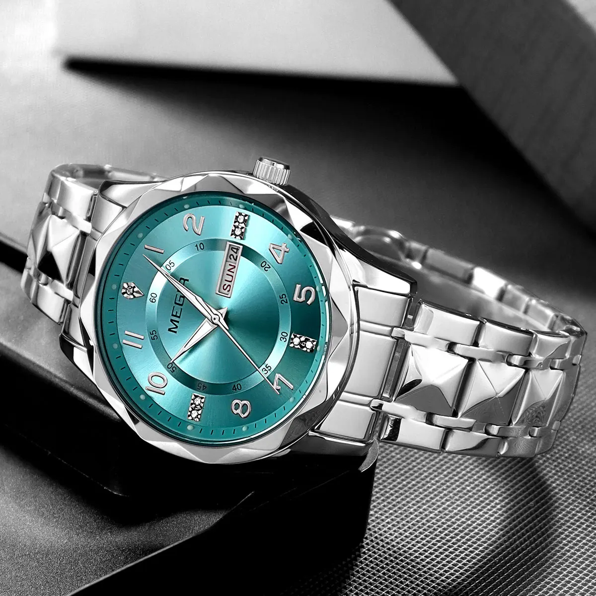 

MEGIR женские кварцевые часы с ремешком из нержавеющей стали, модные простые стильные наручные часы с дисплеем дня, даты, календаря, корпус из сплава