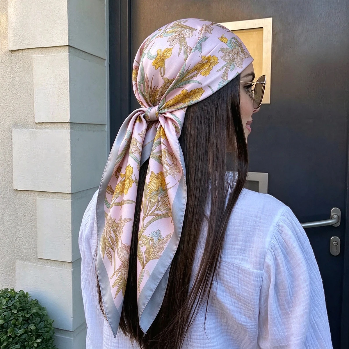2026 New Floral Print Square Silk Feel Scarf Women Scarves Shawl Bandana Foulard Shawl Hijab Echarpe Hairband Tie Ribbon