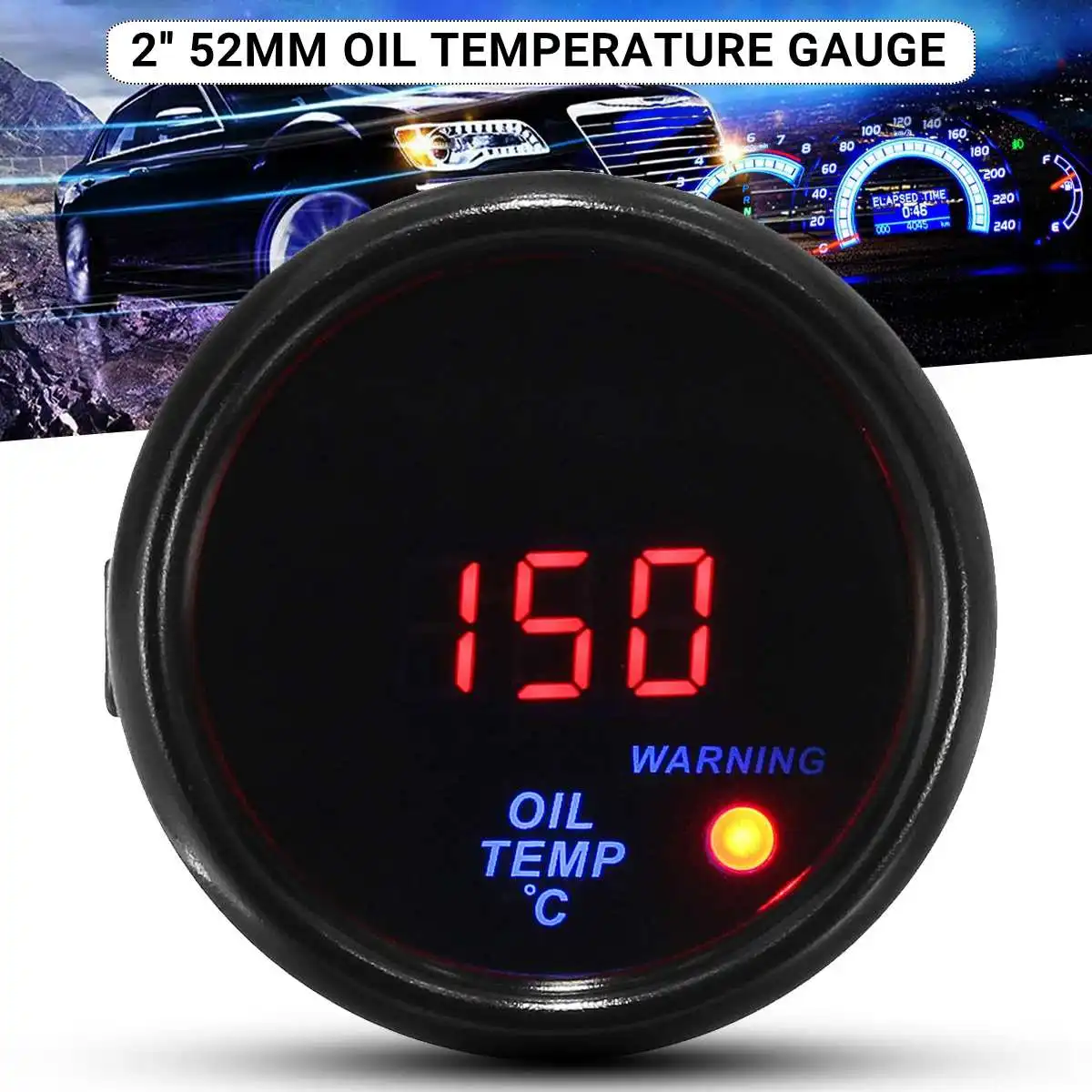 2'' 52mm Oil Temperature Gauge Car Meter 20-140 Celsius Red Digital LED Readout Display Black Face With Sensor 12V