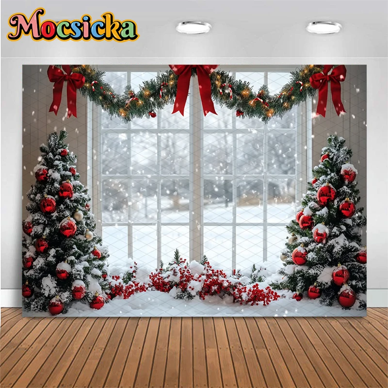 Mocsicka Weihnachten Fotografie Hintergrund Familie Festival Party Kulissen Hause Weihnachten Baum Winter Schnee Fenster Muster Dekor Banner