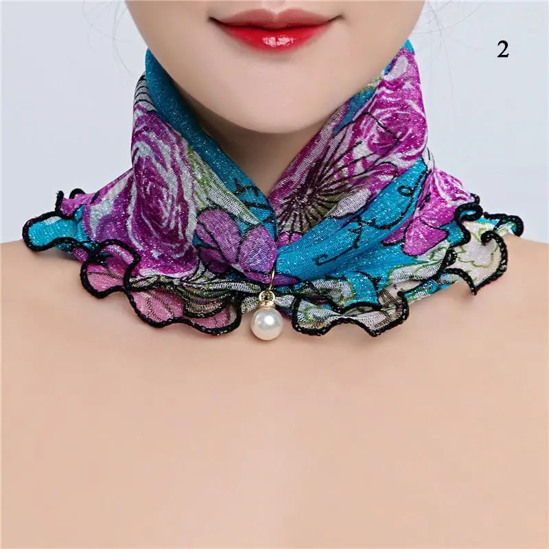 Hot Pearl Pendant Scarf Women Bib Scarves Multifunctional Sun-proof Absorption Neck Wrap Variety Loop Scarf Ruffle Lace Scarves