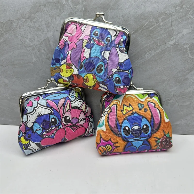 Random 1pcs Disney Stitch Coin Storage Bag Cute Lilo and Stitch Metal Buckle Mini Wallet for Women Lipstick Earphone Money Bag