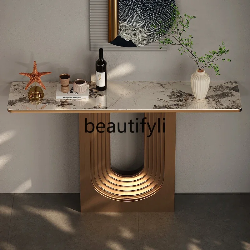 

FG28Italian style, high-end marble luxury stone entrance table villa, case view table, ultra-narrow entrance cabinet