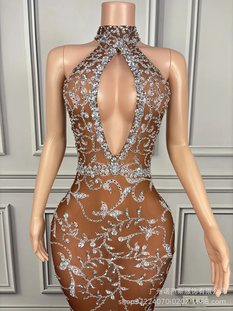 فستان سهرة مجوف برقبة معلقة على شكل زهرة صحراوية، فستان سهرة على السجادة الحمراء، حفلة بار ملهى ليلي، فرقة أداء الغناء، فساتين #5