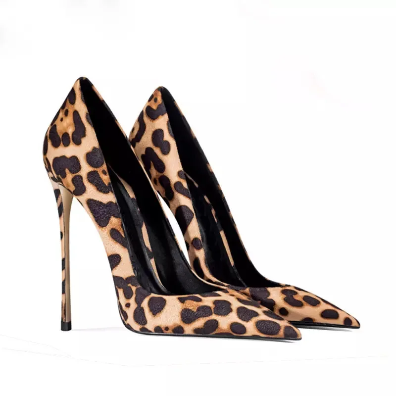 New Latest Design Ladies High Heels Court Shoes Leopard Print Shallow Mouth 12cm Pencil Heel Women Leopard Evening Party Pumps