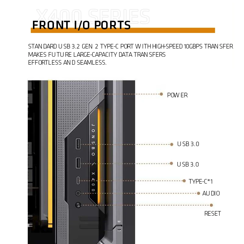 JONSBO X400 グレー アルミニウム ATX コンピューターケース ガラスサイドパネル デスクトップタワー ゲーミング/オフィス向け リバースマウントマザーボード対応